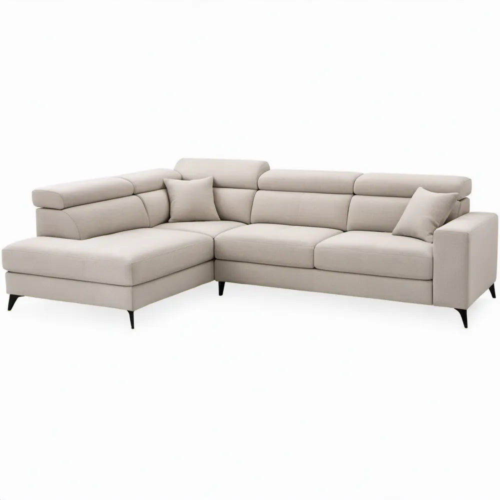Beige L-vormige hoekbank met chaise longue links, 280 x 160 x 85 cm