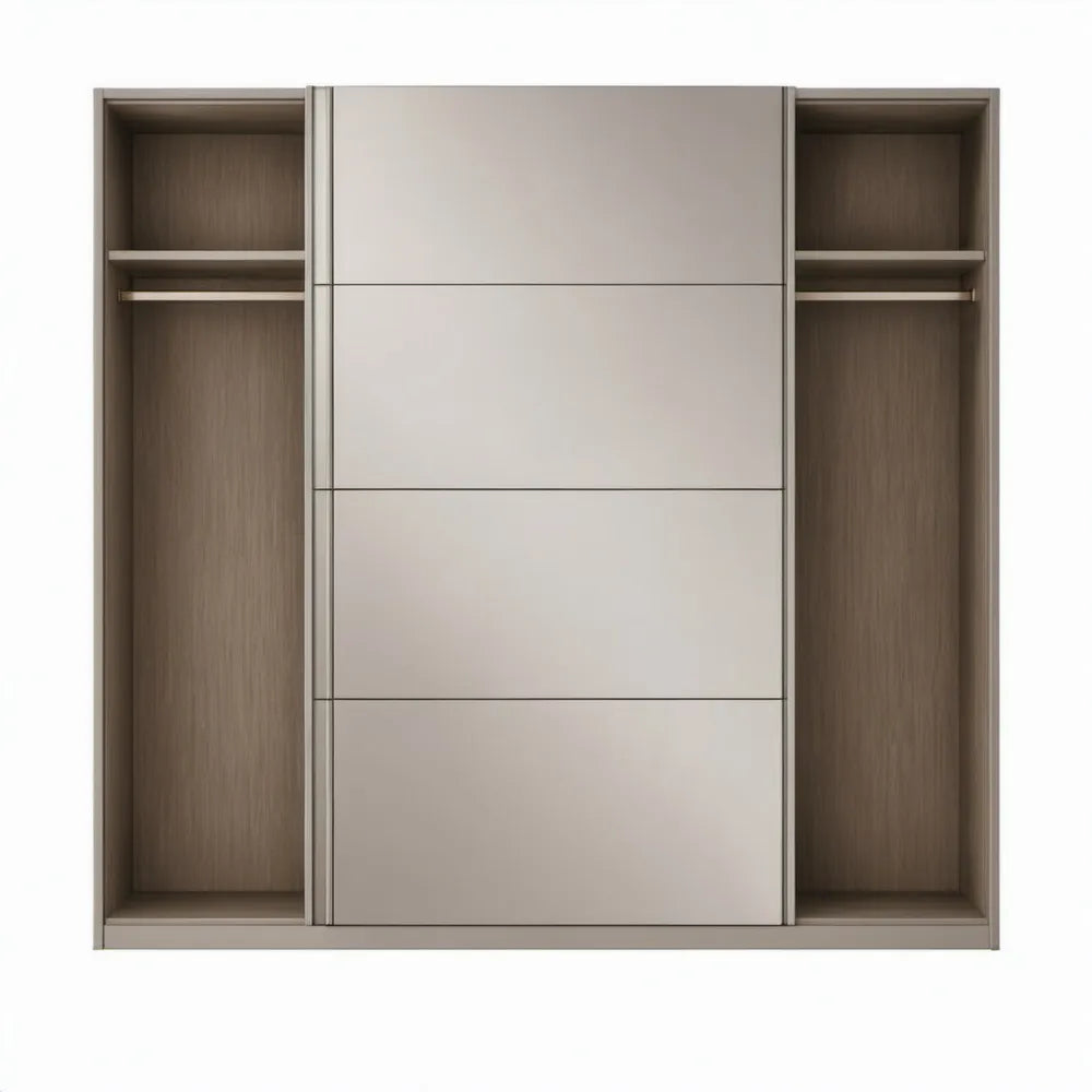 Kledingkast met 3 schuifdeuren en open zijvakken, 180 x 60 x 200 cm, taupe/bruin