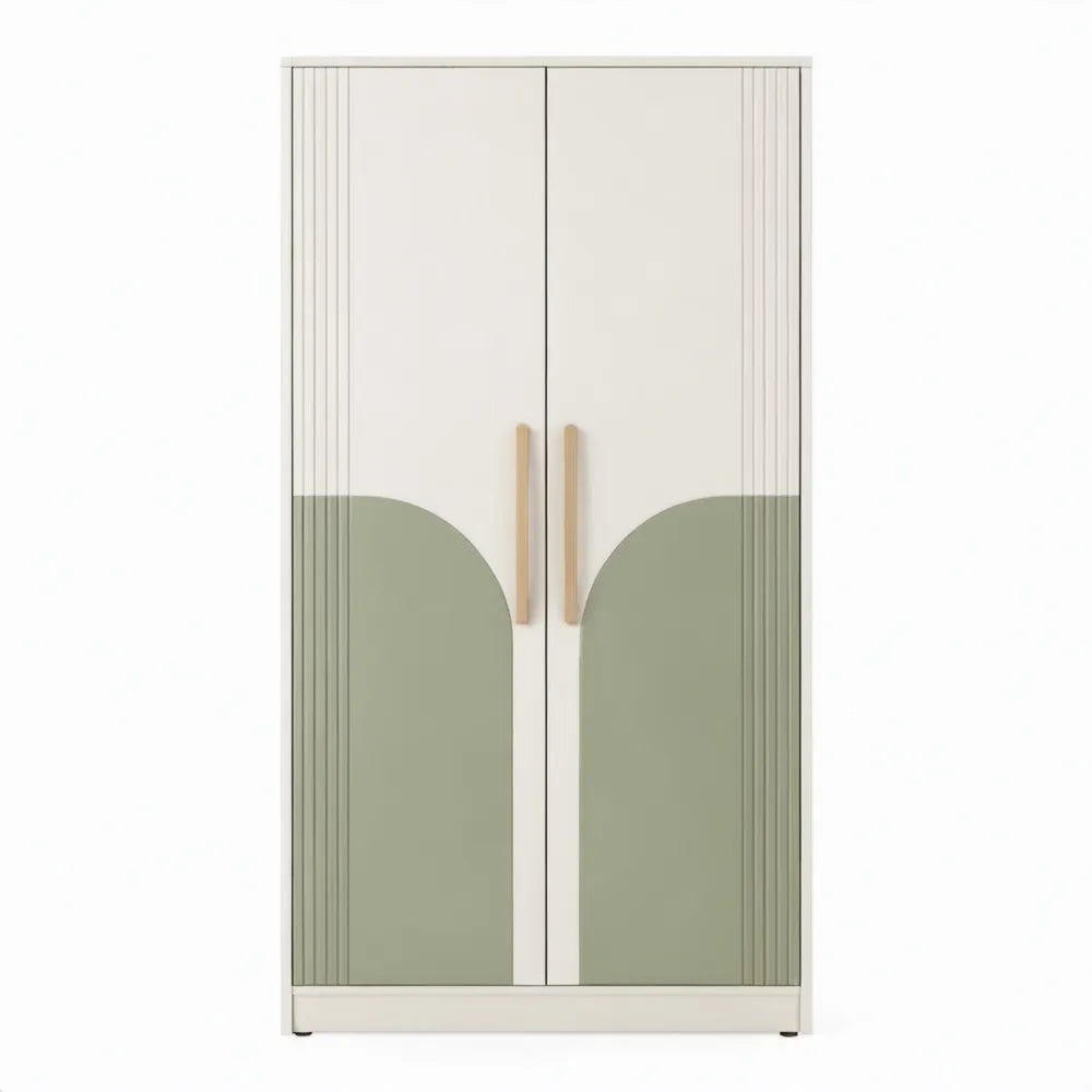 2-deurs kledingkast 80 x 40 x 180 cm wit en saliegroen met beukenhouten handgrepen