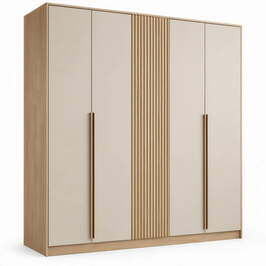 Kledingkast met 3 draaideuren 200 x 60 x 200 cm Beige en Naturel Eiken