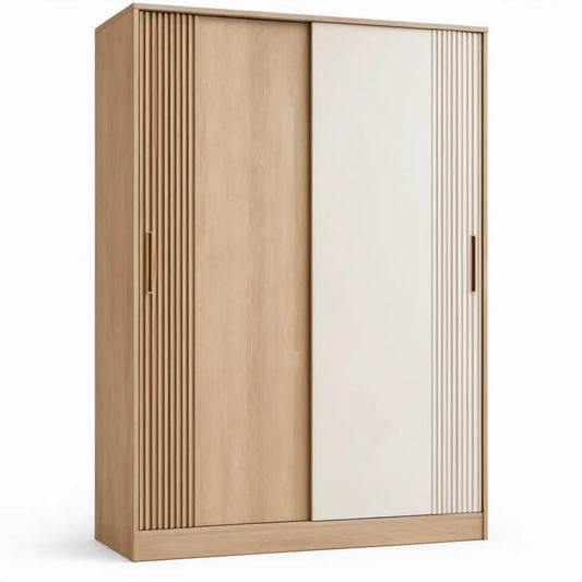 Kledingkast met 2 schuifdeuren, 120 x 60 x 200 cm, eikenkleurig en gebroken wit