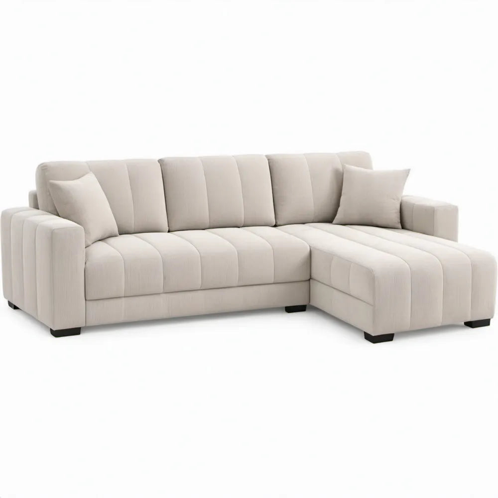 Crèmekleurige hoekbank met chaise longue rechts, 260 x 160 x 85 cm