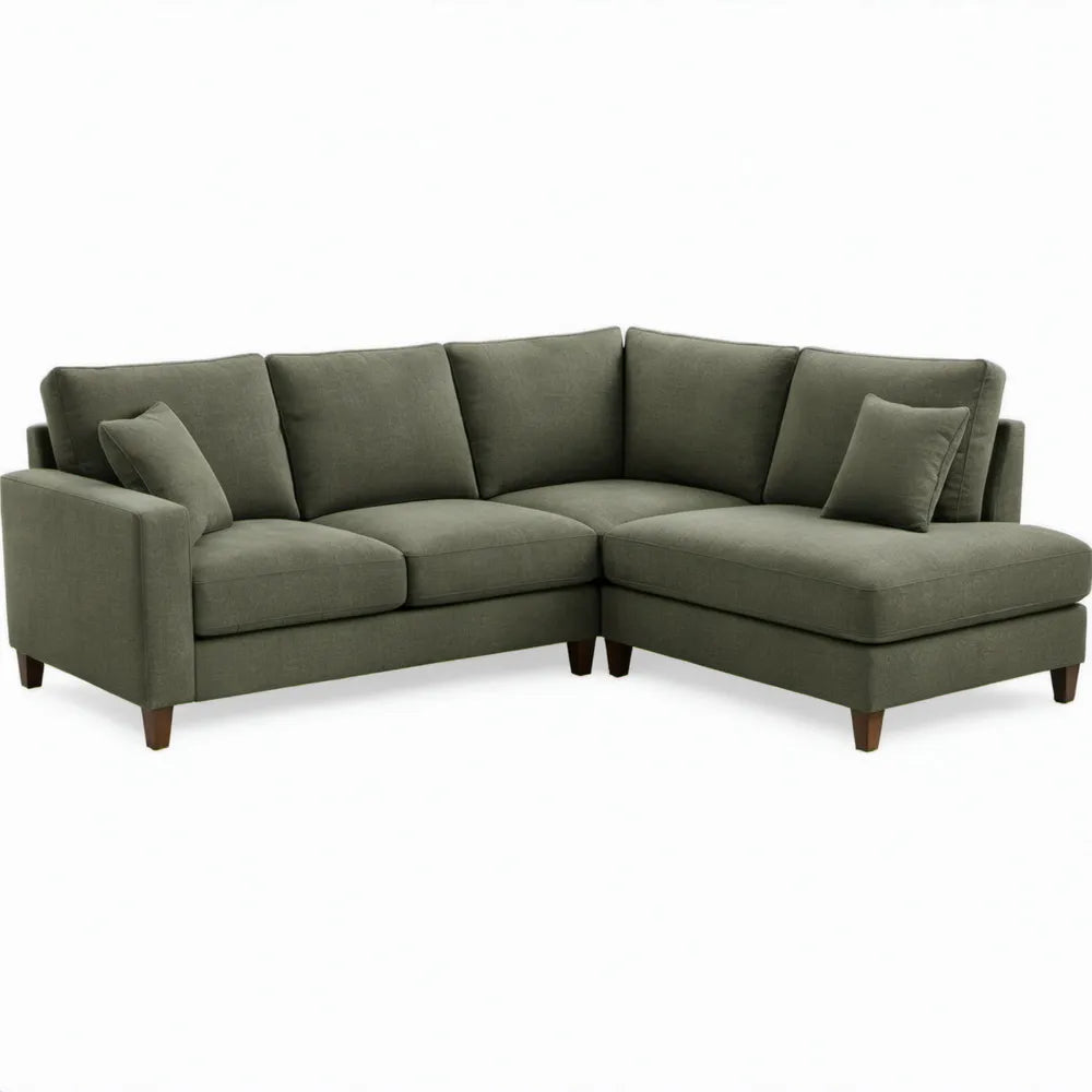 Olijfgroene hoekbank met rechter chaise longue, 250 x 160 x 85 cm