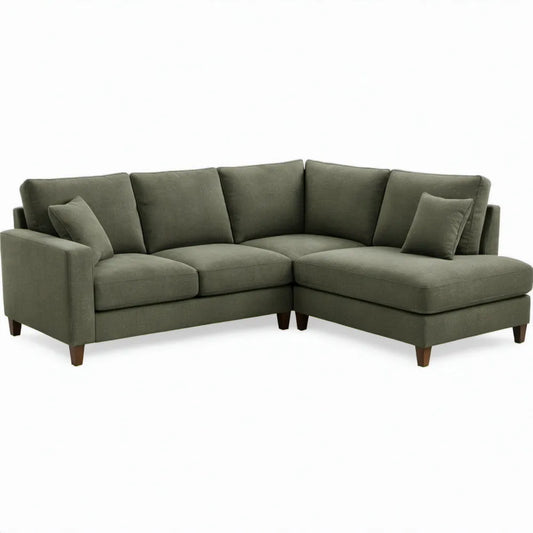 Olijfgroene hoekbank met rechter chaise longue, 250 x 160 x 85 cm