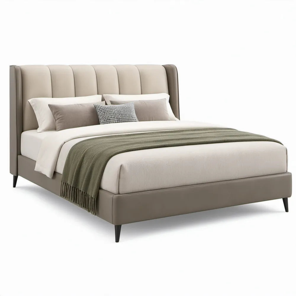 Gestoffeerd tweepersoonsbed 160 x 200 cm Taupe met zwarte poten, 178 x 218 x 120 cm