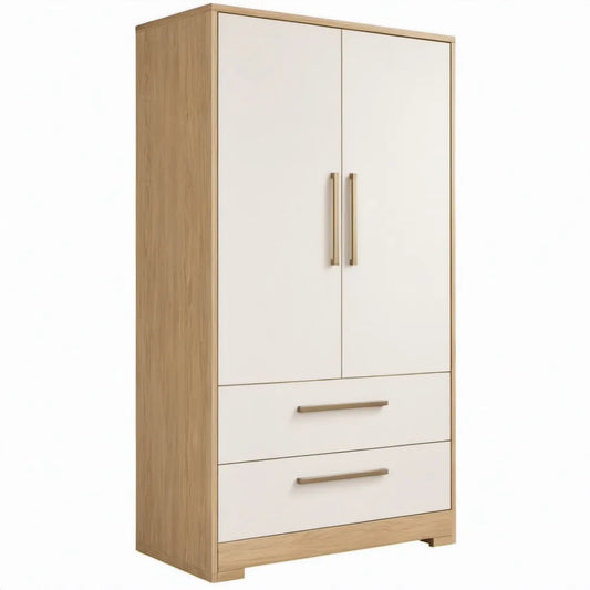 Kledingkast met 2 deuren en 2 laden, 80 x 52 x 190 cm, wit/eikenkleurig