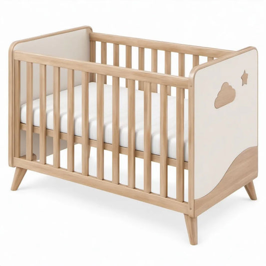 Babybed van massief beukenhout en MDF, 120 x 60 cm, Naturel/Wit