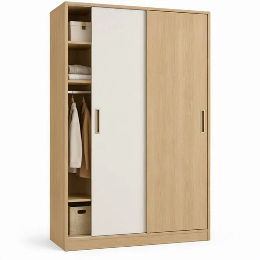Schuifdeurkast 120 x 60 x 200 cm in Wit en Licht Eiken