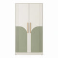 2-deurs kledingkast 80 x 40 x 180 cm wit en saliegroen met beukenhouten handgrepen