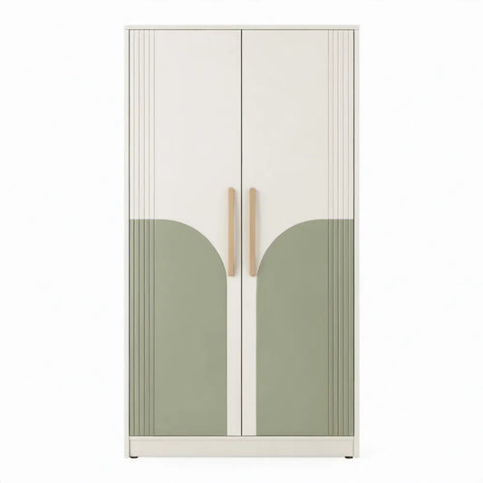 2-deurs kledingkast 80 x 40 x 180 cm wit en saliegroen met beukenhouten handgrepen