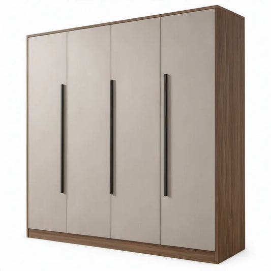Kledingkast met 4 draaideuren, 180 x 52 x 200 cm, beige en walnootkleurig