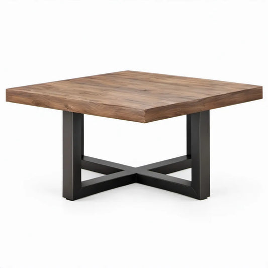 Vierkante salontafel 80 x 80 x 45 cm van massief acaciahout en zwart staal